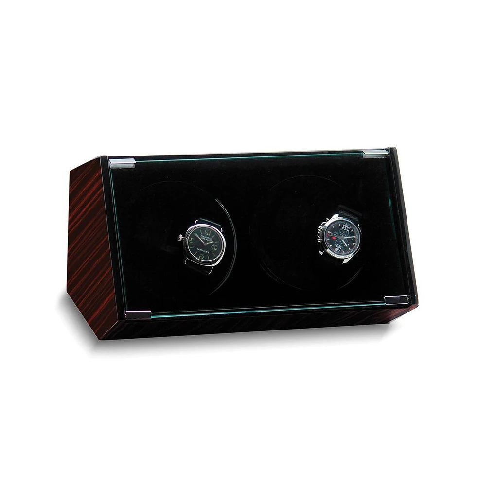 Diamond2Deal High Gloss Ebony Finish Glass Door Velveteen Lined Wood Watch Winder