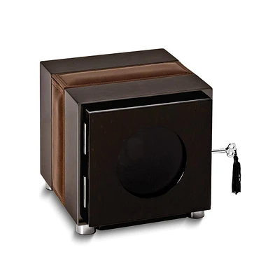 Diamond2Deal High Gloss Finish Wood Leather Trimmed Locking Single Watch Winder