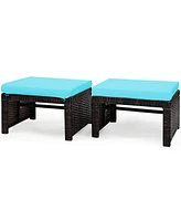 Sugift 2 Pieces Patio Rattan Ottomans with Soft Cushion for and Garden