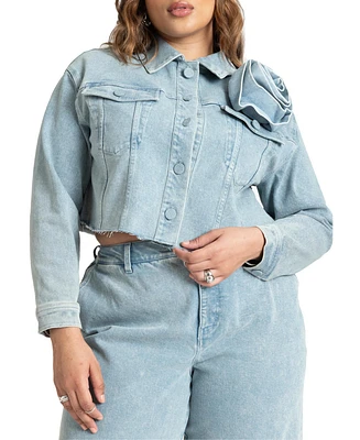 Eloquii Plus Size Denim Rosette Cropped Jacket