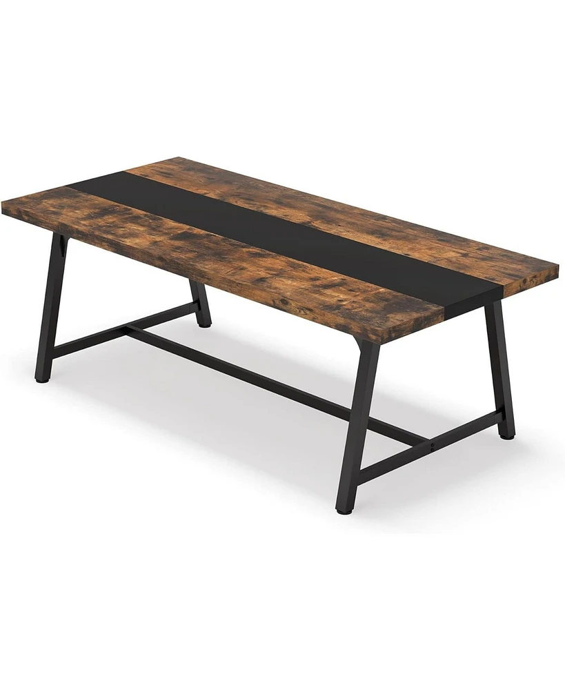 Tribesigns 6FT Rectangle Conference Table, 70.87 Inches Long Meeting Table for Conference Room, Vintage Wood Office Executive Desk with Strong Metal F