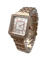 Olivia Pratt Two Tone Small Square and Rhinestones Metal Band Women Watch