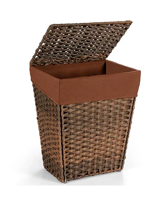 Costway Handwoven Laundry Hamper Foldable w/Removable Liner, Lid & Handles