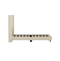 Percy Modern Platform Bed With Padded Channel Stitched Upholstered Wingback Headboard