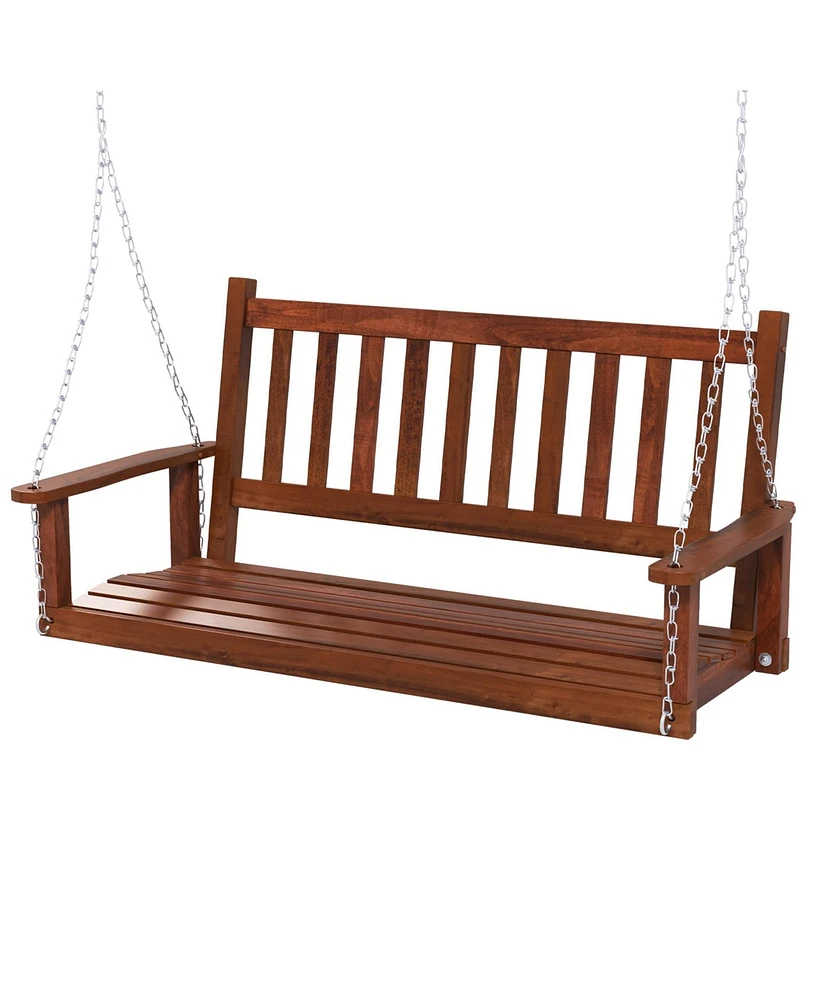 Costway -Person Wooden Outdoor Porch Swing Heavy Duty Patio Hanging Bench Chair