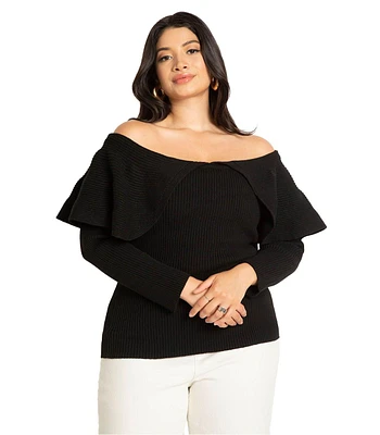 Eloquii Plus Off The Shoulder Sweater With Flounce