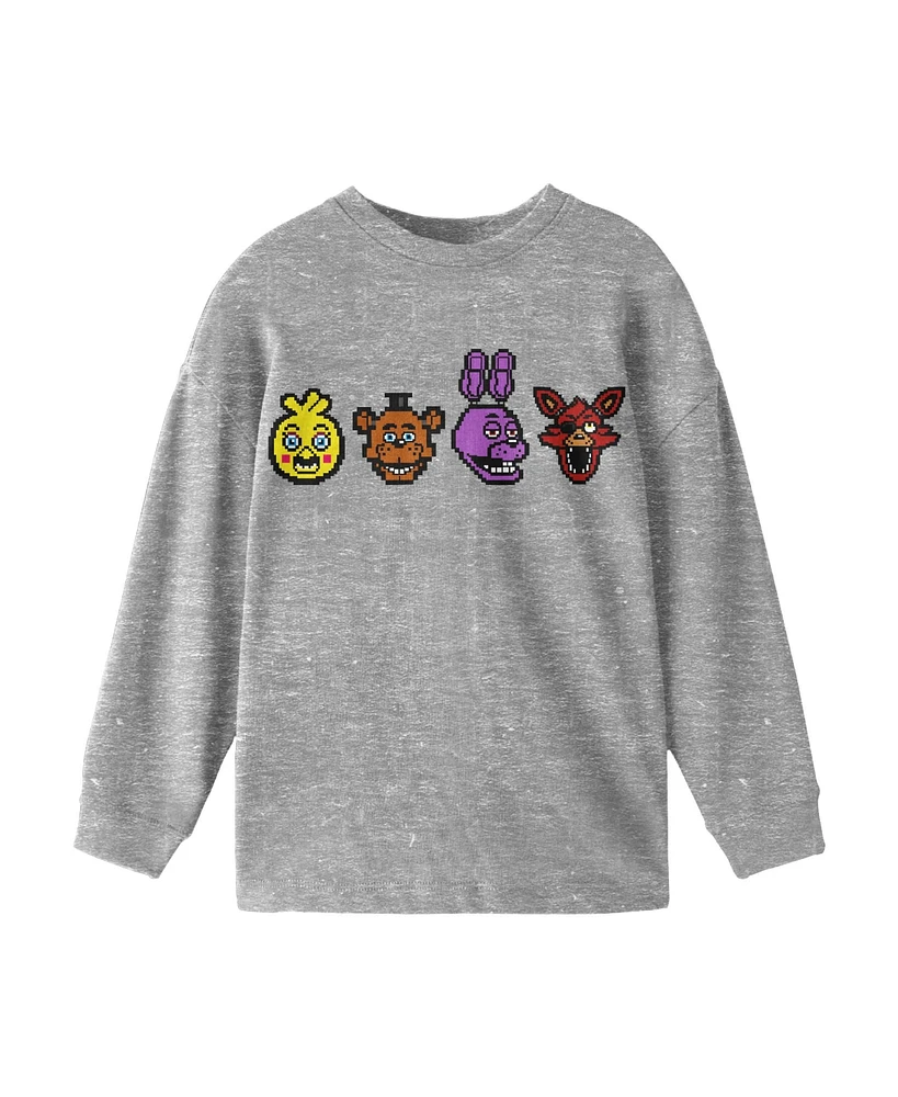 Five Nights at Freddy's Boys Pixel Heads Athletic Heather Long Sleeve Shirt