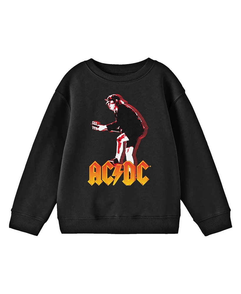 Ac/Dc Boys Angus Young Playing Guitar Youth Black Graphic Crew Neck Long Sleeve Tee