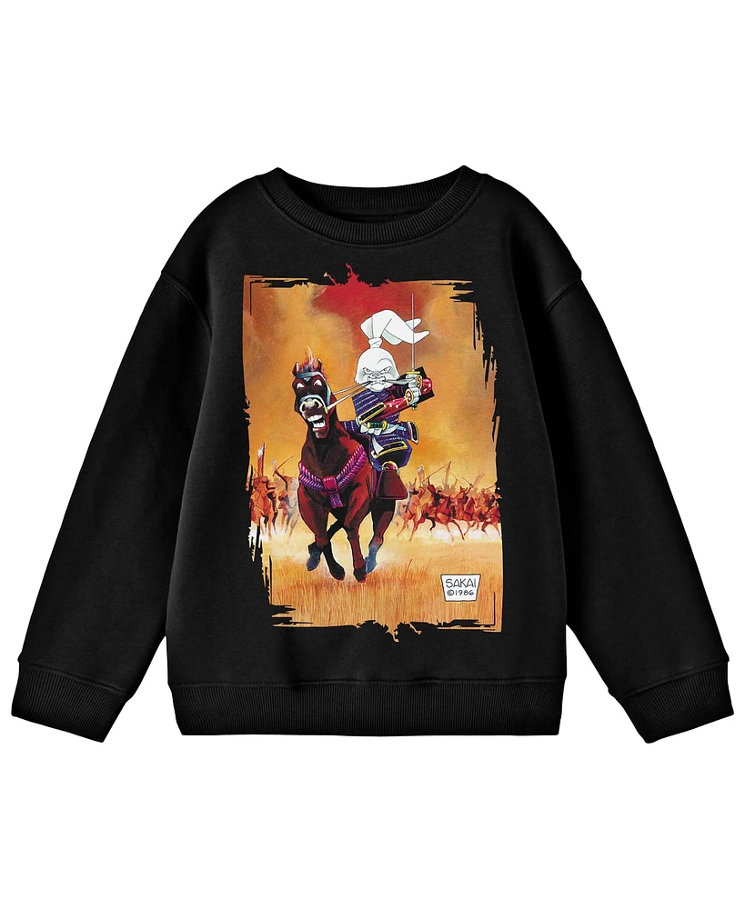 Bioworld Boys Usagi Yojimbo Mounted Horse Key Art Youth Black Crew Neck Sweatshirt