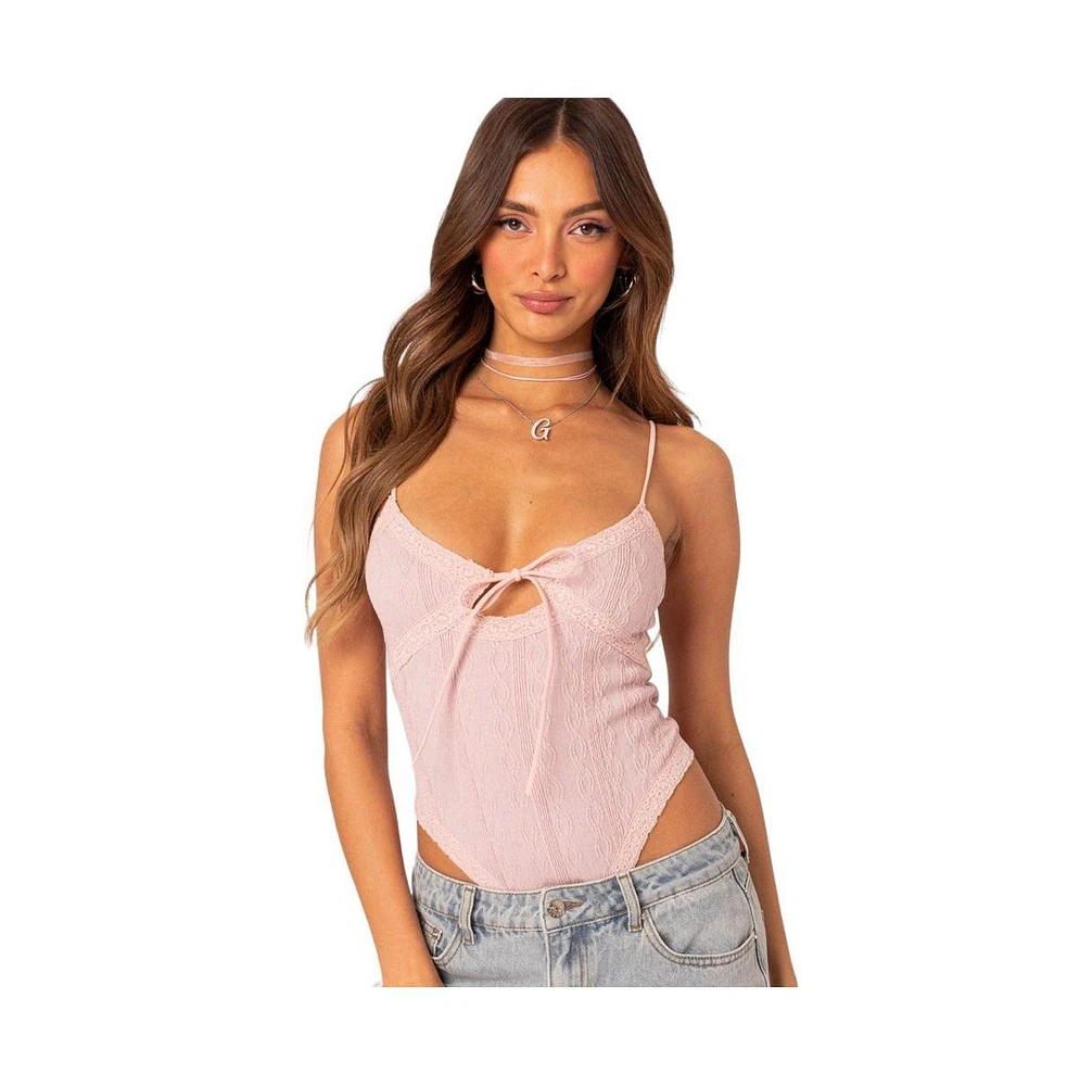 Edikted Women's Lacey Knit Cut Out Bodysuit - Light