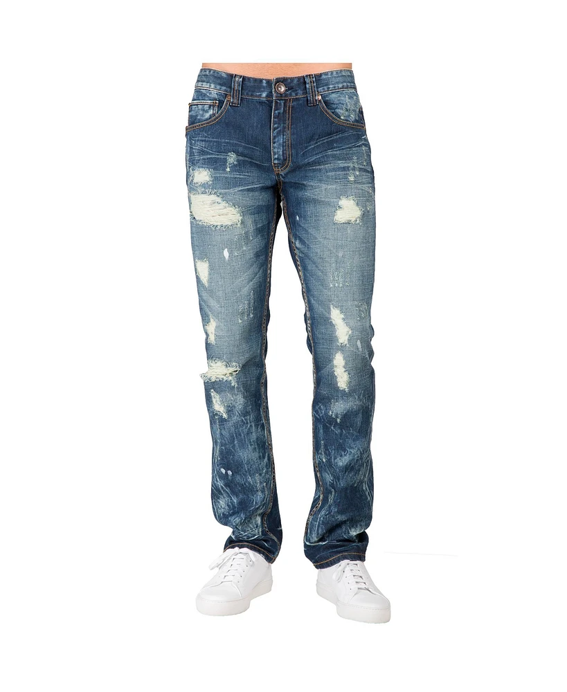 Level 7 Men's Slim Straight Fit Denim Ripped Distressed Jeans