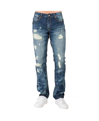 Level 7 Men's Slim Straight Fit Denim Ripped Distressed Jeans