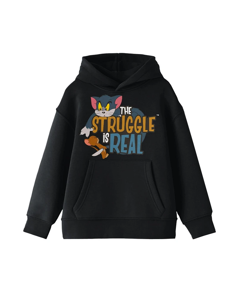 Tom and Jerry Boys The Struggle Is Real Vintage Characters Black Sweatshirt