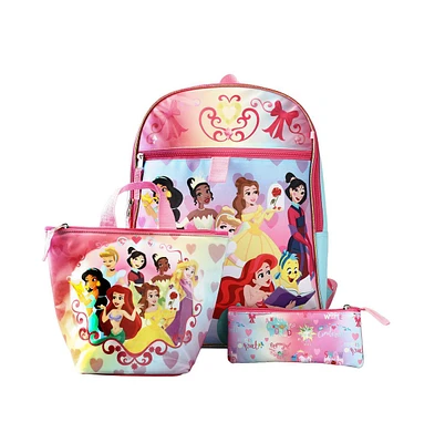 Disney Princesses Backpack With Lunch box set for kids 6 Piece