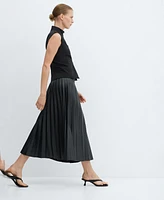 Mango Women's Leather-Effect Pleated Skirt