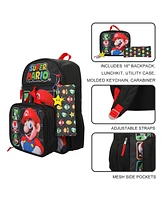 Super Mario Bros Character Grid 16" Youth 5-Piece Backpack Set