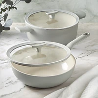 BergHOFF Balance 4Pc Non-stick Ceramic Stockpot and Wok Pan Set, Glass Lids, Recycled Aluminum