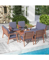 Costway Pcs Patio Conversation Set Acacia Wood Sofa Coffee Table with Cushioned Seat