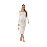 Edikted Women's Lily Crochet Off Shoulder Midi Dress