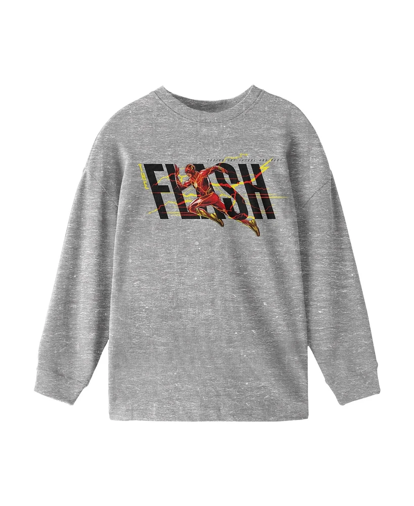 Dc Comics Boys Flash Movie Hero Running Youth Athletic Heather Long Sleeve Shirt