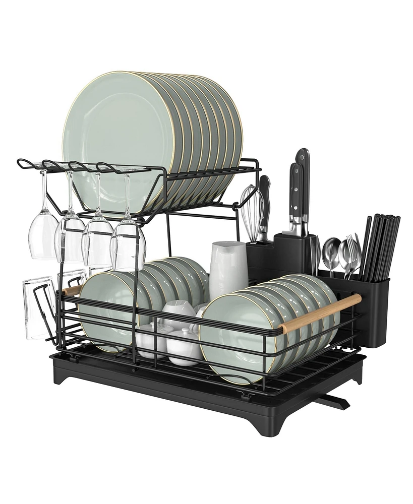 Mega Casa Double-layer Bamboo Dish Rack For Home Kitchen