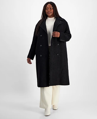 Karl Lagerfeld Paris Plus Double-Breasted Boucle Coat, Created for Macy's