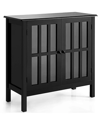 Sugift Glass Door Sideboard Console Storage Buffet Cabinet