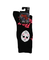 Friday The 13Th Men's Jason Voorhees Hockey Mask Athletic Black Light Crew Socks