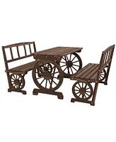 Outsunny Outdoor Table and Chairs for 4 People w/ Wagon Wheel Design