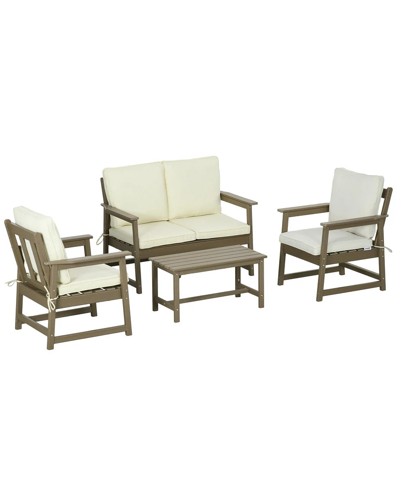Outsunny Patio Furniture Set w/ Cushion, Hdpe Conversation Sofa Set, White