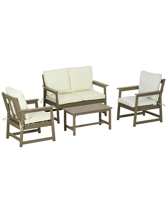 Outsunny Patio Furniture Set w/ Cushion, Hdpe Conversation Sofa Set, White