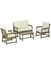Outsunny Patio Furniture Set w/ Cushion, Hdpe Conversation Sofa Set, White