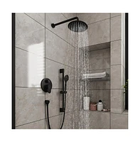 Mondawe 9" Wall Mounted Rainfall Shower System Set with Hanheld Spray & Slide Bar, Brushed Gold