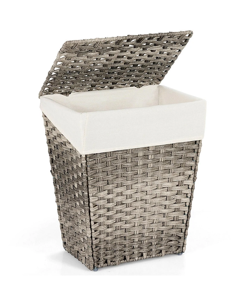 Costway Handwoven Laundry Hamper Foldable w/Removable Liner, Lid & Handles