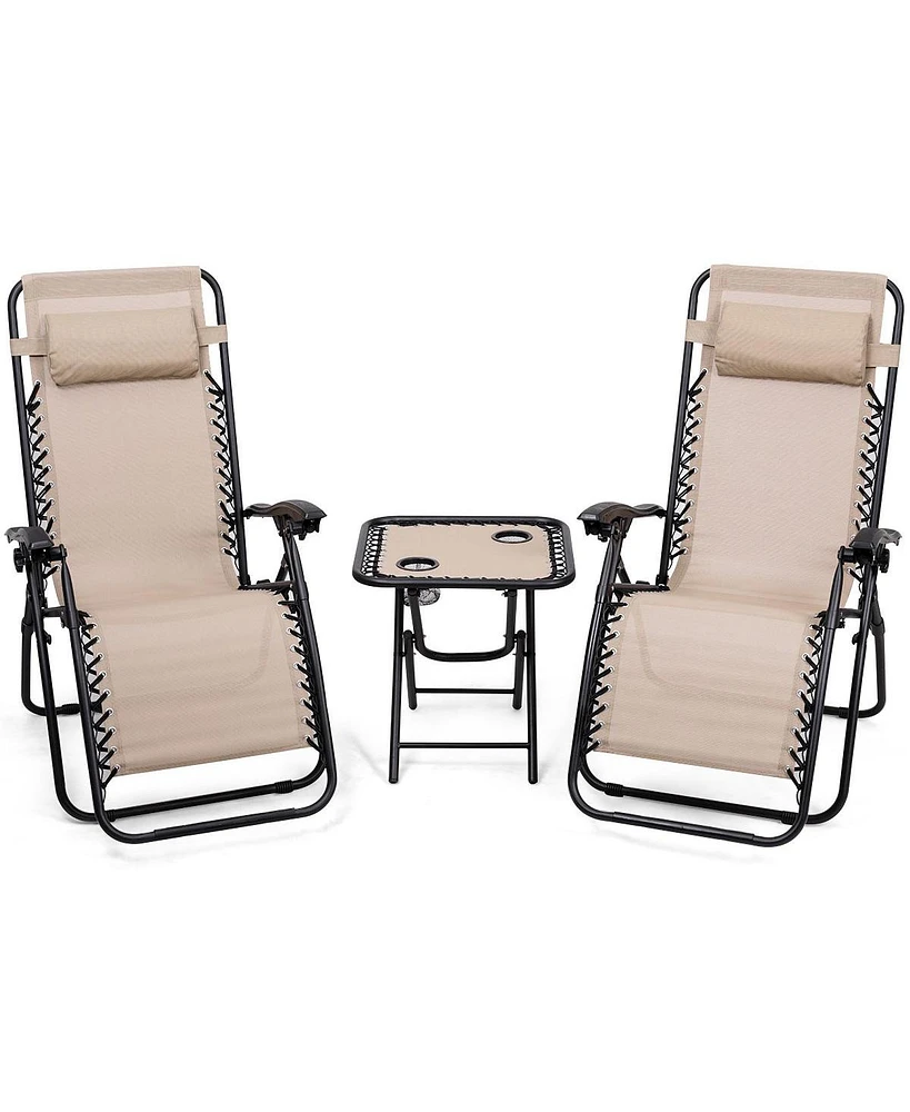 Inolait 3 Pieces Folding Portable Zero Gravity Reclining Lounge Chairs Table Set Outoor Conversation Sets