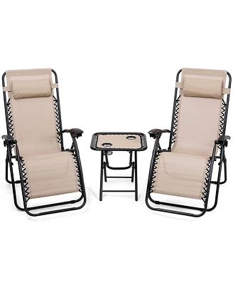 Sugift 3 Pieces Folding Portable Zero Gravity Reclining Lounge Chairs Table Set Outoor Conversation Sets