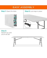 Sugift 8 ft. White Fold-in-Half Steel Outdoor Picnic Folding Table