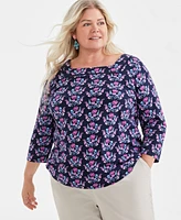 Style & Co Plus Printed Cotton Square-Neck Top