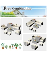 Inolait 8 Pieces Patio Rattan Furniture Set with Storage Waterproof Cover and Cushion