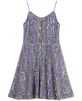 Pink & Violet Big Girls Strappy Sequinned Stripe Skater Dress