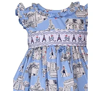Bonnie Baby Girls Ruffled Paris-Print Poplin Dress