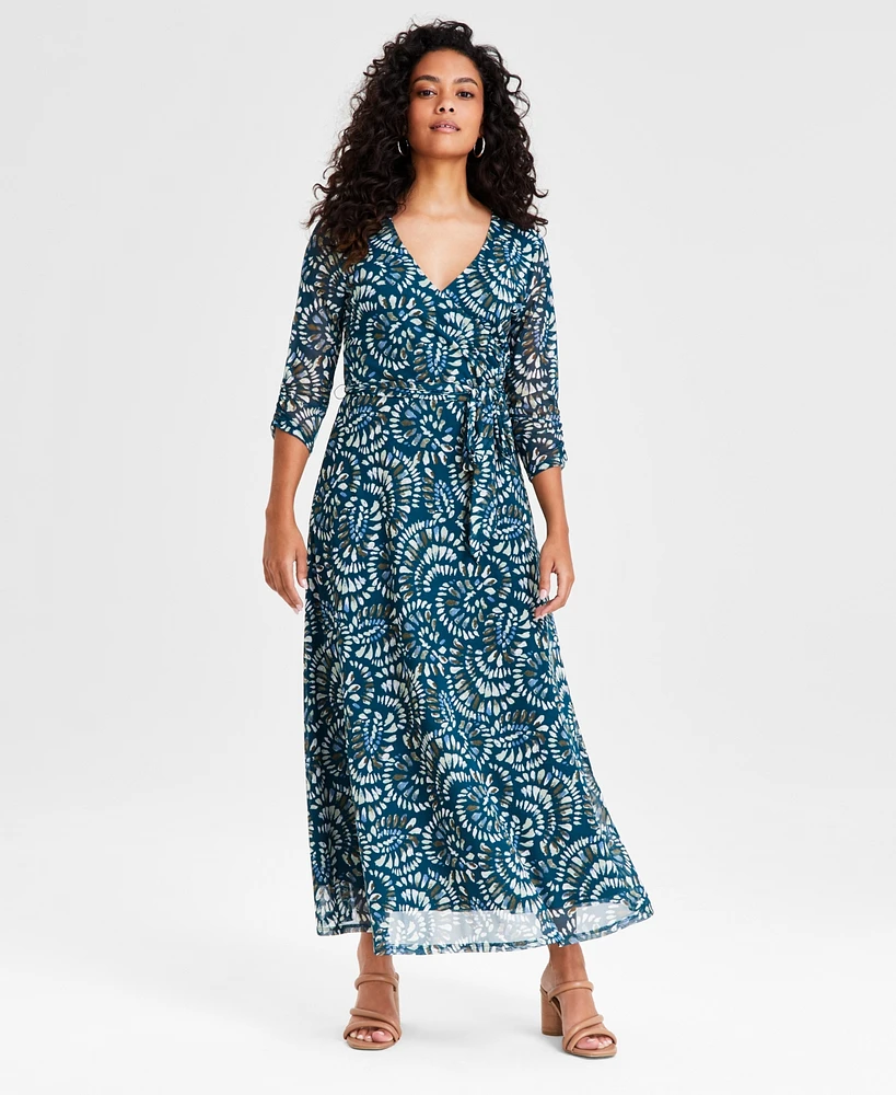 Jamie & Layla Petite 3/4-Sleeve Faux-Wrap Maxi Dress