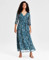 Jamie & Layla Petite 3/4-Sleeve Faux-Wrap Maxi Dress