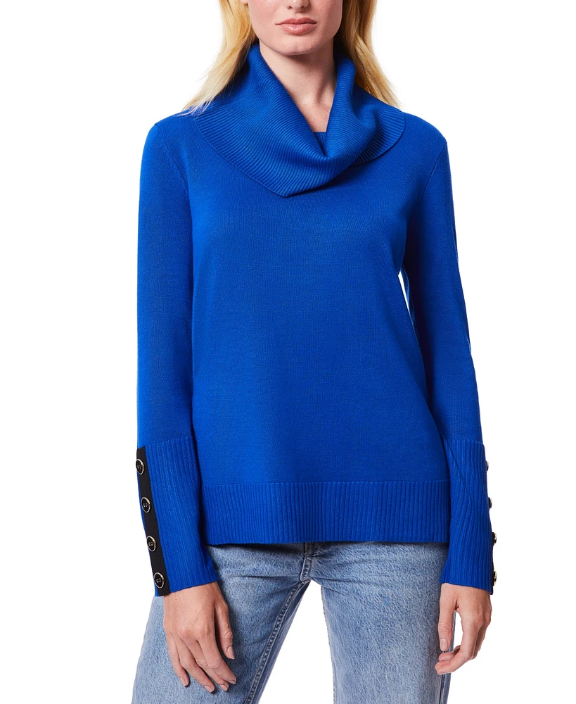 Melissa Paige Women's Contrast-Cuff Cowlneck Sweater