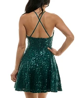 Emerald Sundae Juniors' Sequin Lace Sleeveless Fit & Flare Dress