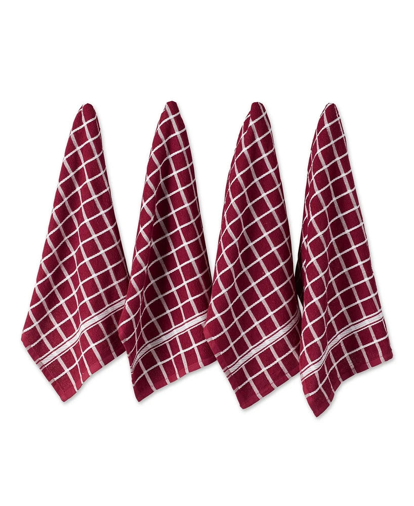 Design Imports Basic Terry Collection Windowpane Dishtowel Set, 16x26", Wine Check, 4 Piece