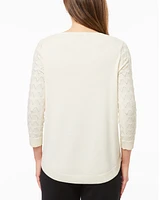 Melissa Paige Women's Wave-Knit Scoop Neck 3/4-Sleeve Sweater
