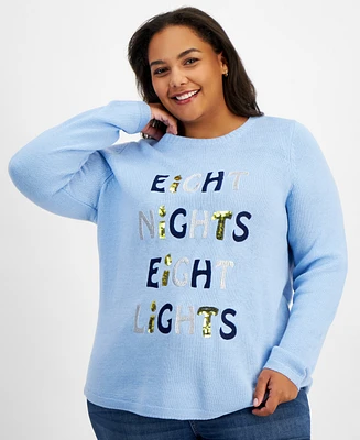 Holiday Lane Plus Eight Nights Lights Sweater, Created for Macy's