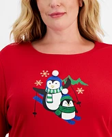 Holiday Lane Plus Penguin Play Long-Sleeve Top, Created for Macy's