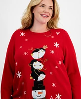 Holiday Lane Plus Penguin Appliqued Crewneck Sweater, Created for Macy's